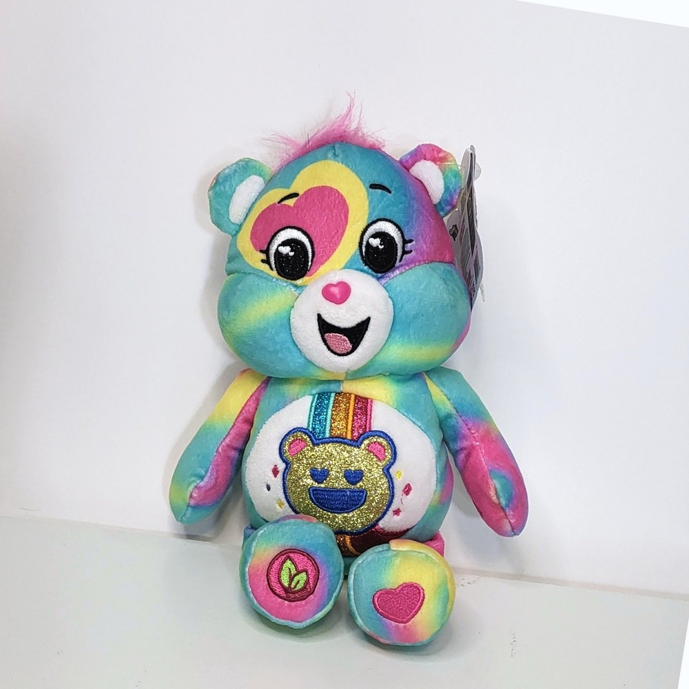 Care Bears Kids Good Vibes Bear Tie Dye Rainbow Glitter Plush Basic Fun 2024 8in